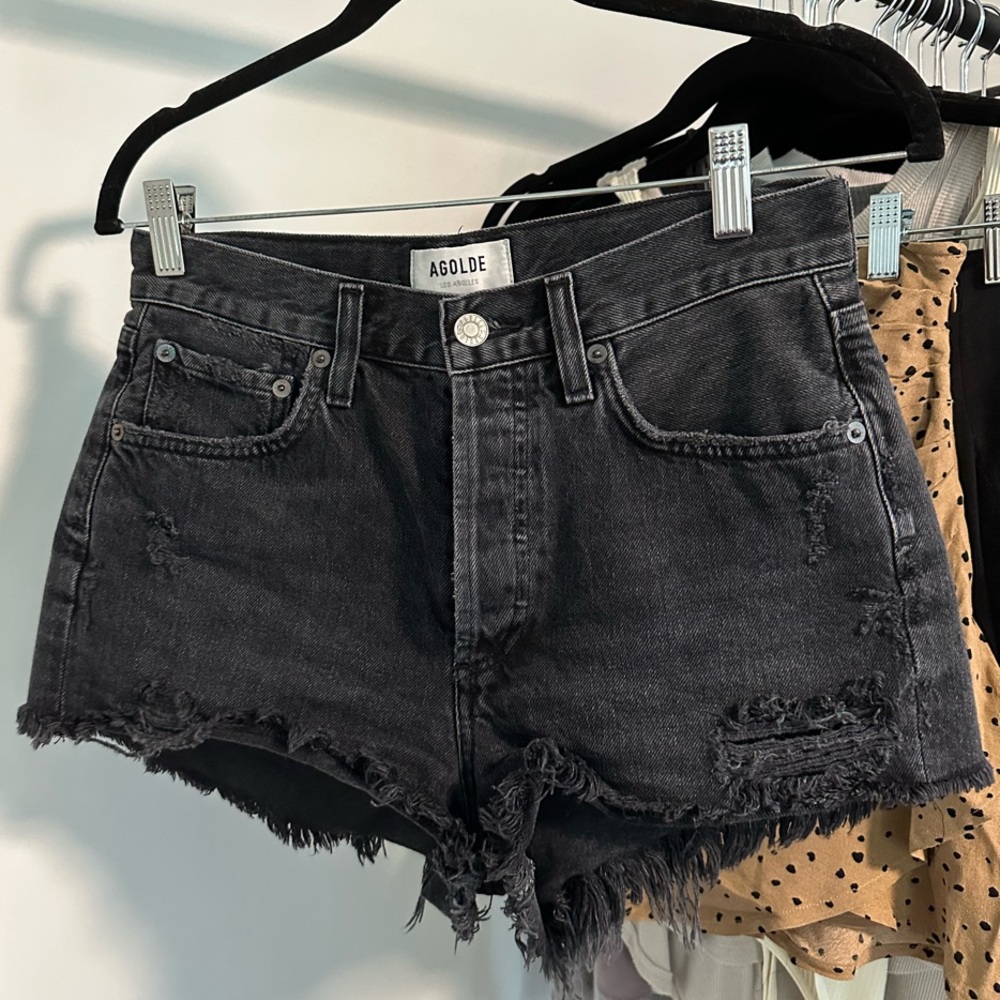 AGOLDE Black Distressed Parker Vintage Cut Off Women's Denim Shorts